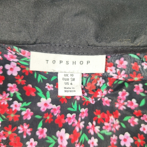 Topshop Red & Pink Floral Peter Pan Collar Dress Size UK 10 Ditsy Shift Smock - Picture 9 of 10